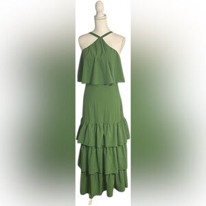 Elegant Green Tiered Maxi Dress